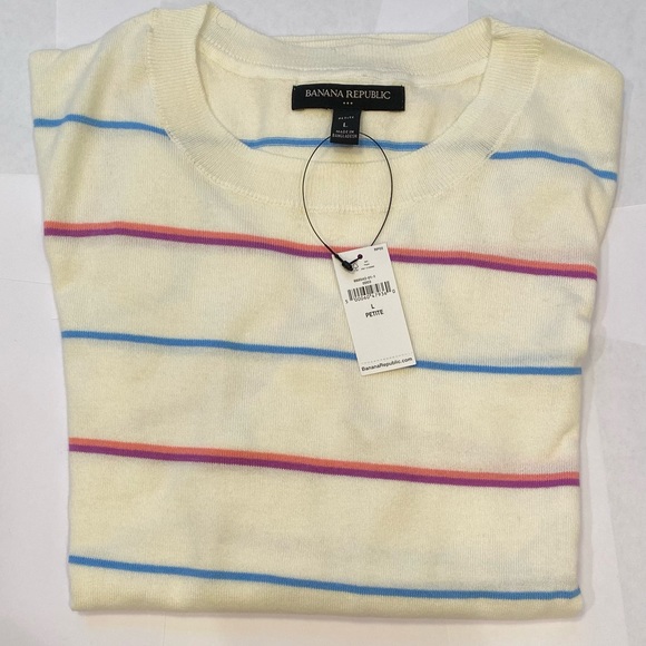 Banana Republic Womens Sweater Petite Large Crewneck Striped Lightweight - Picture 2 of 4